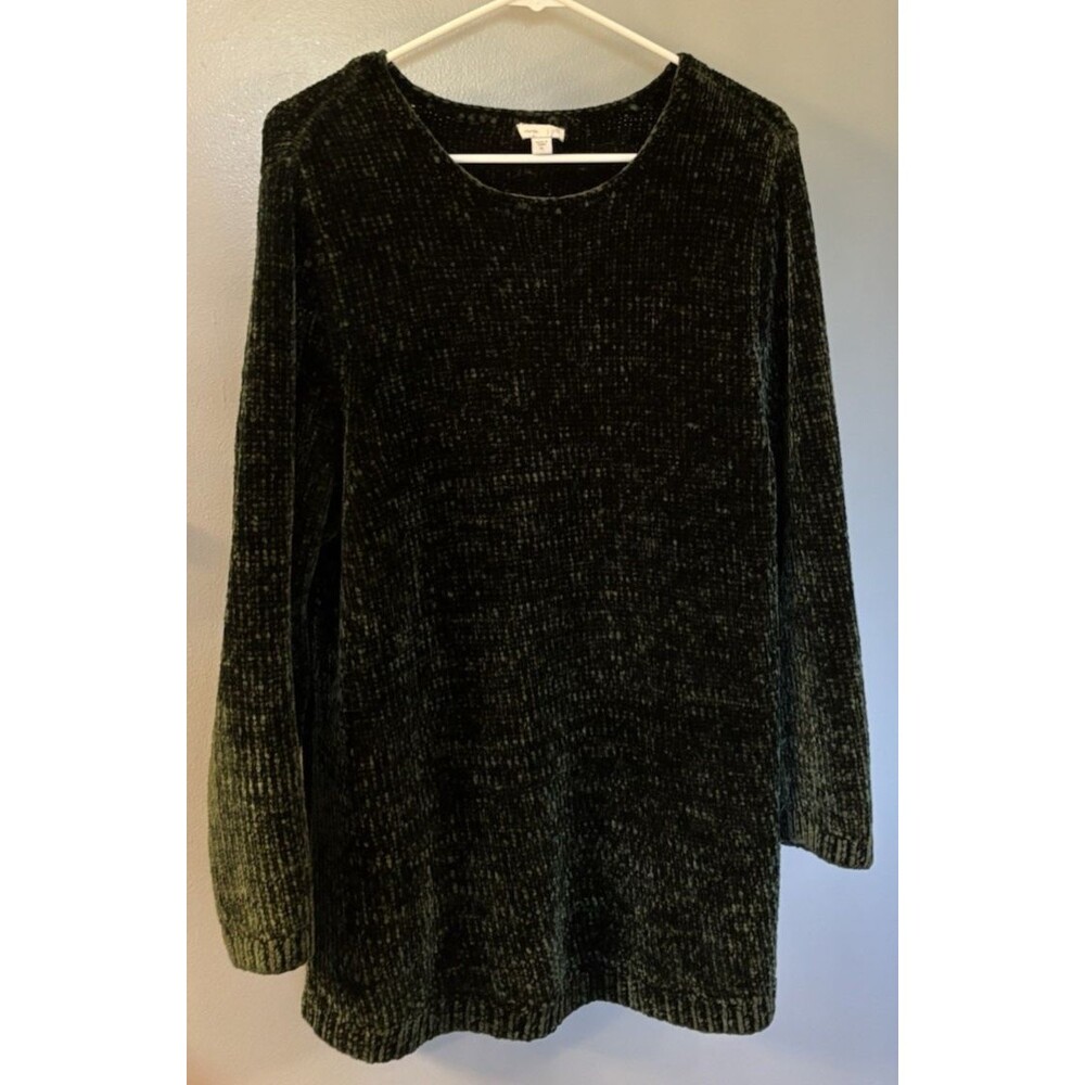 J. Jill Chenille Long Sleeve Crew Neck Sweater Dark Green XL